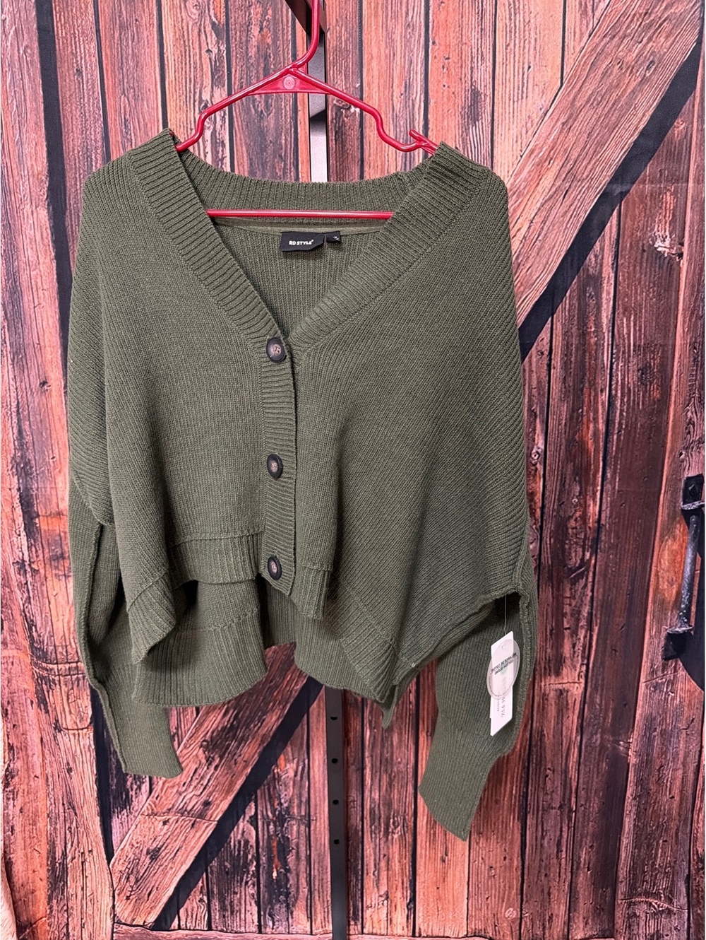 RD Style Olive Green Cotton Blend Button-Up Cardigan Sweater Medium